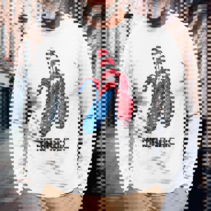 バナナ アメリカ国旗 パトリオット アメリカ パーティー ファニー フルーツ リパブリック 長袖Tシャツ 高齢者への贈り物