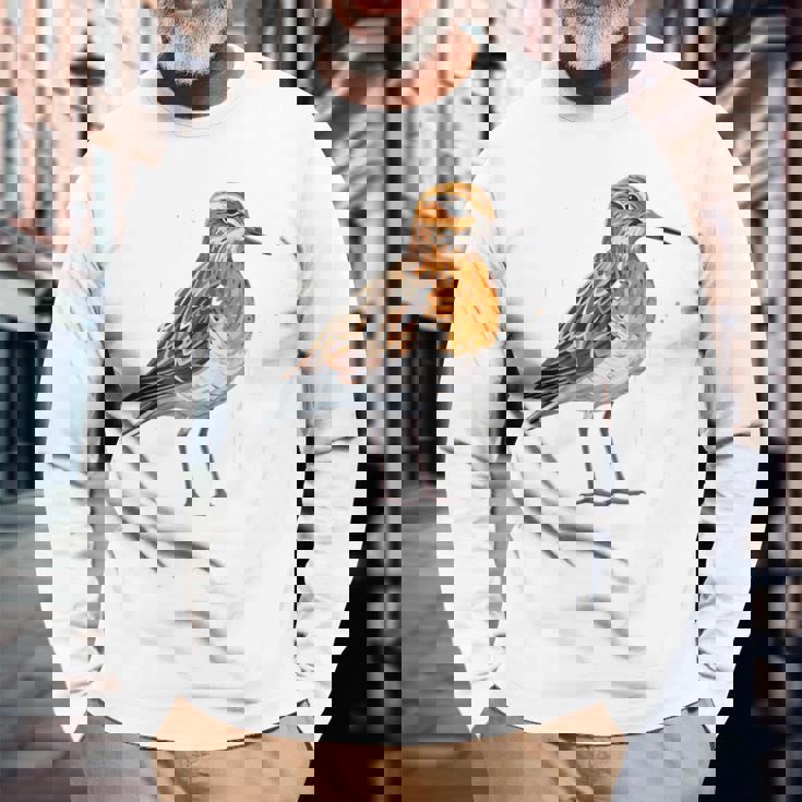 バフブレストのサンドパイパー幾何学模様のパッテンアート、かわいい鳥好き。 長袖Tシャツ 高齢者への贈り物