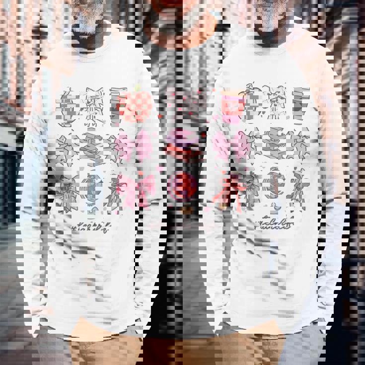 バレンタイン 教師 かわいい弓 アップル 地球儀 鉛筆 本 アート 長袖Tシャツ 高齢者への贈り物