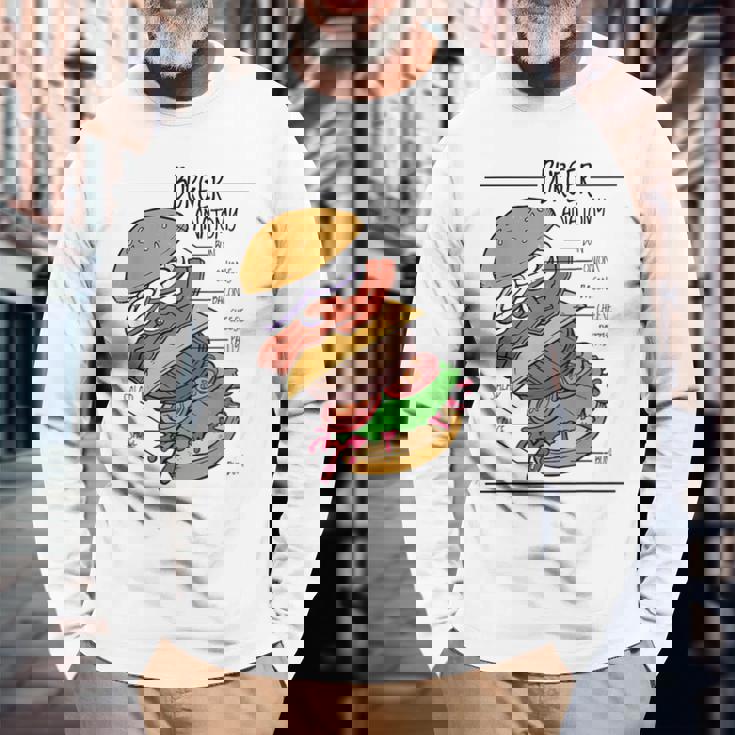 バーガー 解剖 成分 チーズバーガー ハンバーガー パテ 長袖Tシャツ 高齢者への贈り物