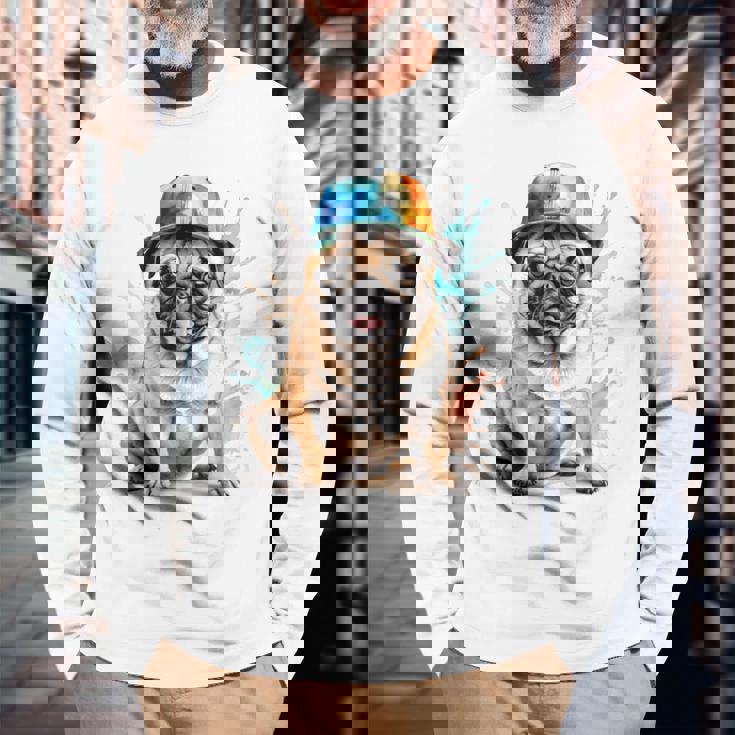 パグ、スナップバック キャップ、犬、カラフル、面白い、動物プリント 長袖Tシャツ 高齢者への贈り物