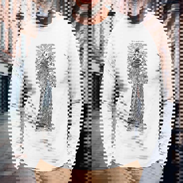 パドヴァの聖アンソニー 赤ちゃん イエス ヴィンテージ カトリック 守護聖人 長袖Tシャツ 高齢者への贈り物