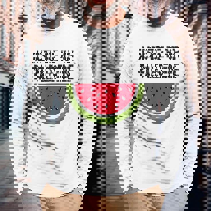 パレスチナの正義 スイカ 国旗 パレスチナ人 長袖Tシャツ 高齢者への贈り物