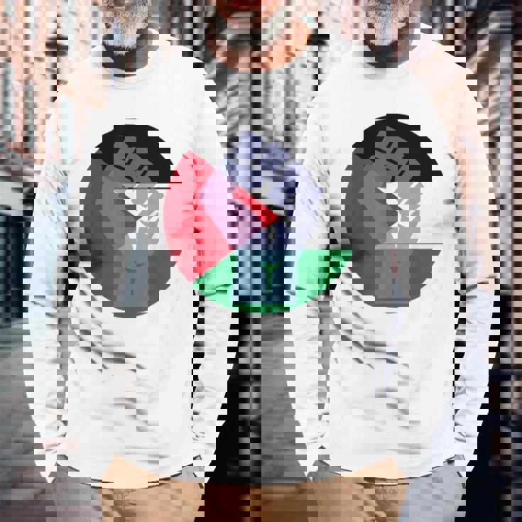 パレスチナ製フリーパレスチナスタンド 長袖Tシャツ 高齢者への贈り物