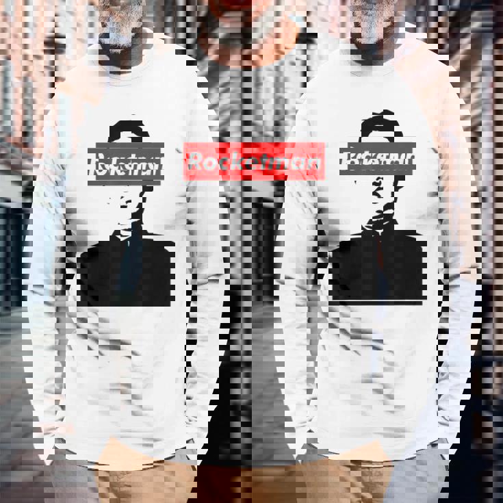 パロディ Kim Jung Un Rocketman ボックスロゴtシャツ 長袖Tシャツ 高齢者への贈り物