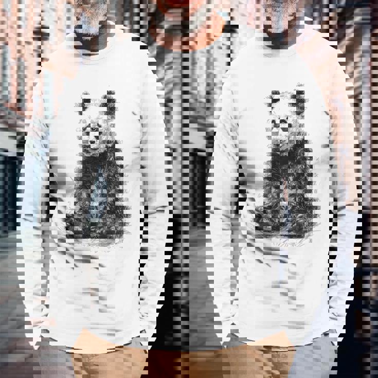 パンダ アニマルプリント グラフィック デッサン アート 絵画 パンダ 長袖Tシャツ 高齢者への贈り物