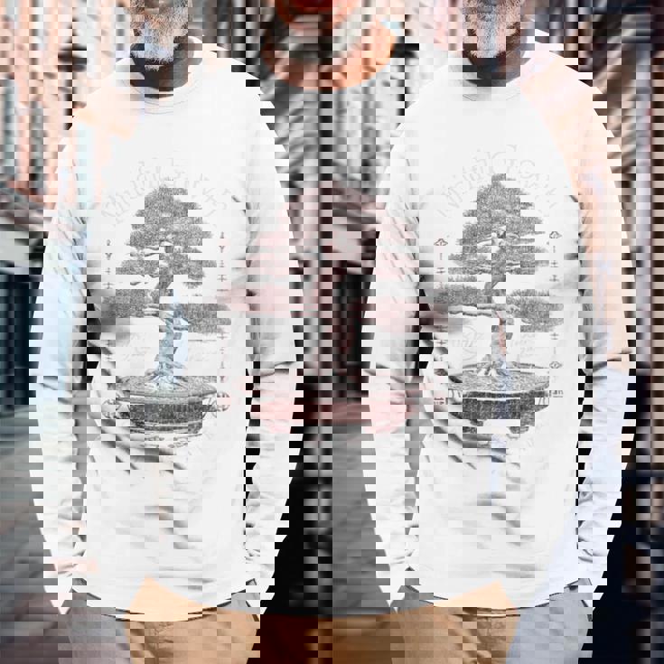 ヒップホップ アーバン ヴィンテージ エッジの効いた Y2k バックプリント ストリートウェア 盆栽 長袖Tシャツ 高齢者への贈り物