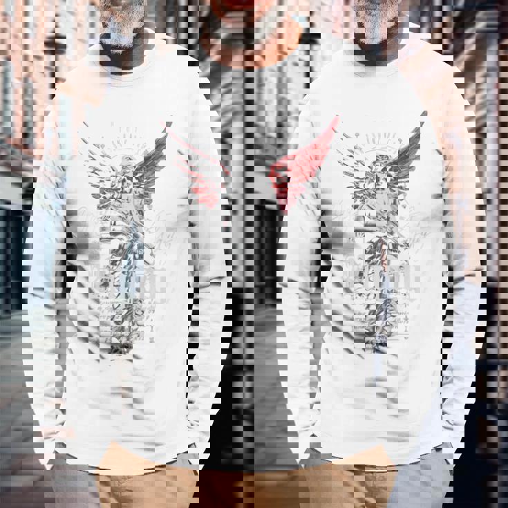 ヒップホップ ヴィンテージ エッジー アーバン Y2k バックプリント ストリートウェア エンジェル 長袖Tシャツ 高齢者への贈り物