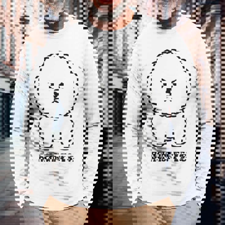 ビションフリーゼ 犬 怒る かわいい おもしろ イラスト シンプル 簡単 Bichon Frise 長袖tシャツ 長袖Tシャツ 高齢者への贈り物