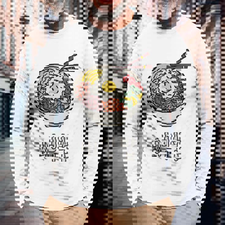 ビビンバボウル 韓国料理 ハングルキャラクター ハングル 長袖Tシャツ 高齢者への贈り物