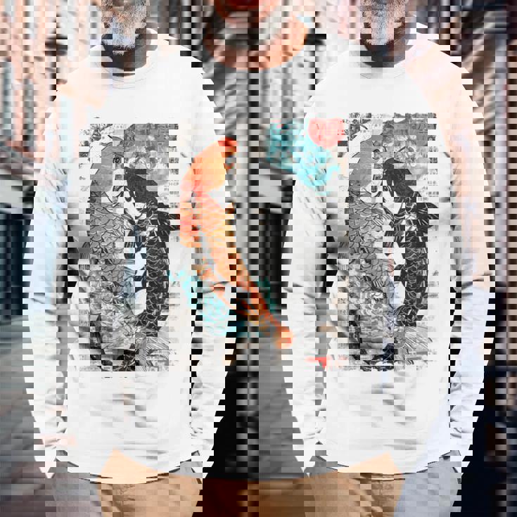 ビンテージ グラフィティ 錦鯉 魚 鯉 長袖tシャツ 長袖Tシャツ 高齢者への贈り物