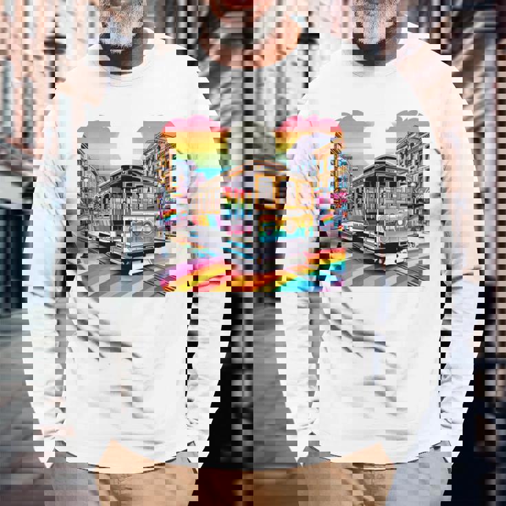 ビンテージ サンフランシスコ ケーブルカーf カストロ カリフォルニア Lgbtq 長袖tシャツ 長袖Tシャツ 高齢者への贈り物
