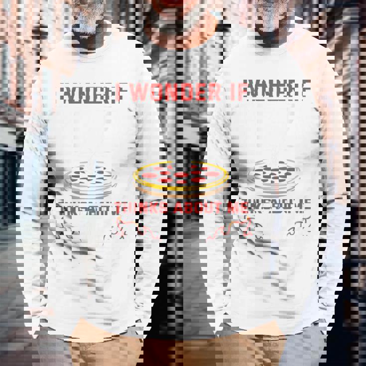 バックプリント ピザも私のことを考えているのかな 長袖Tシャツ 高齢者への贈り物