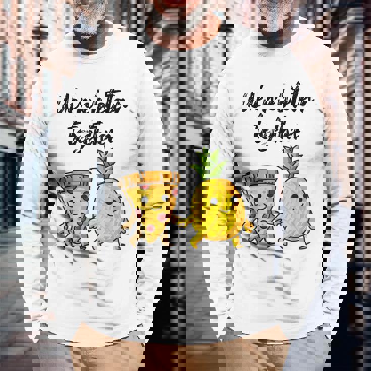 ピザハワイパイナップルピザイートピザ＆パイナップル 長袖Tシャツ 高齢者への贈り物