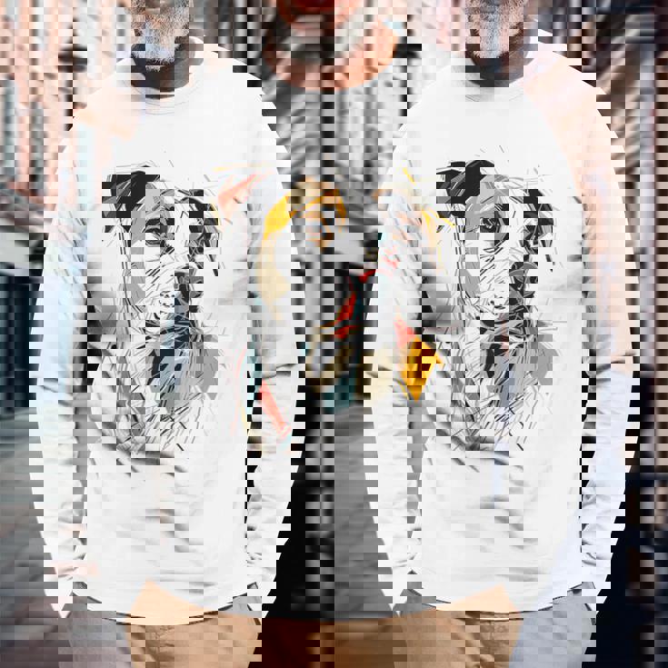 ピットブル 抽象 ペット お絵かき イラスト 動物 ピットブル 長袖Tシャツ 高齢者への贈り物