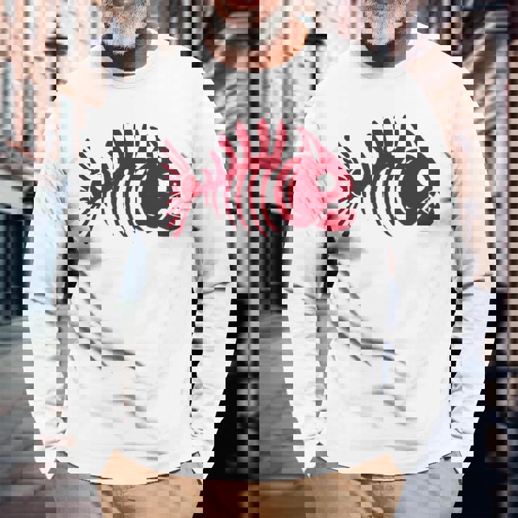 ピラニアスケルトン。魚の頭蓋骨と骨の様式化されたデザイン。 長袖Tシャツ 高齢者への贈り物