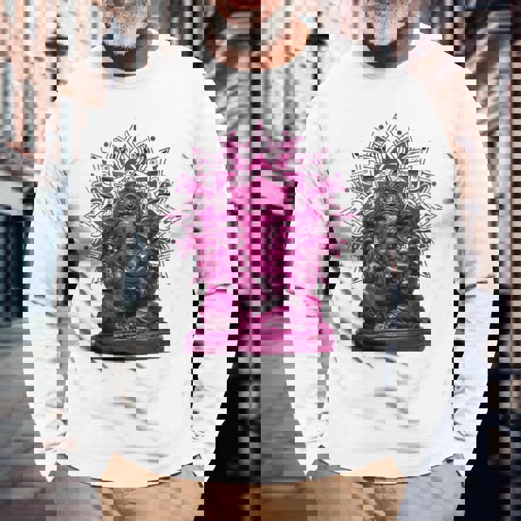 ピンク 象 ヒンドゥー教 ガネーシャ オーナメント 長袖Tシャツ 高齢者への贈り物