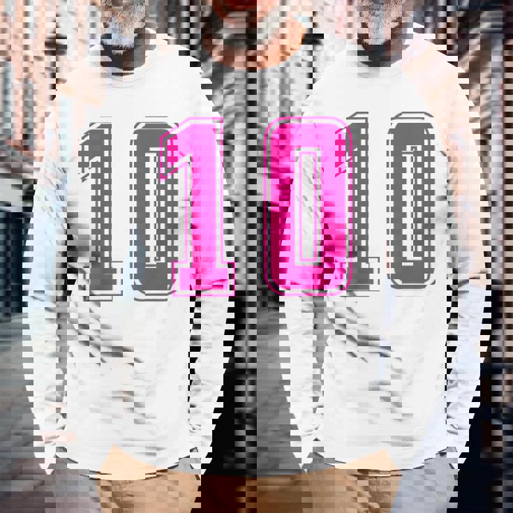 ピンク色背番号 10 チーム短大スポーツピンク色背番号付きユニフォーム 長袖Tシャツ 高齢者への贈り物