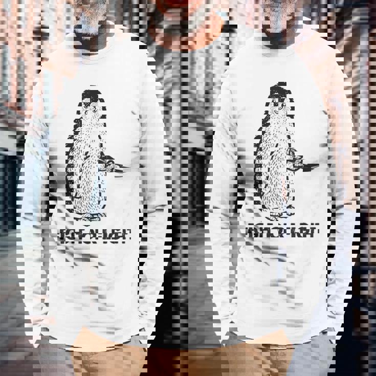 ファイト・オア・フライト・ファニー・ペンギン・パンク 長袖Tシャツ 高齢者への贈り物