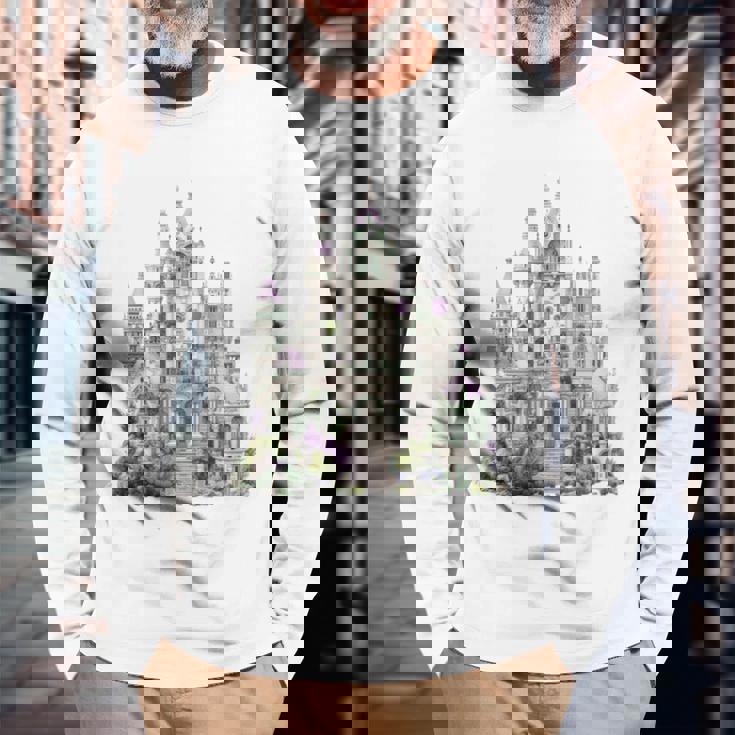 ファンタジーゴシックヴィクトリア朝の城 長袖tシャツ 長袖Tシャツ 高齢者への贈り物