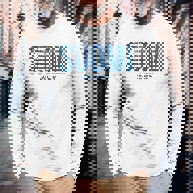 フィンランド スオミ ホッケー アンティーク調 ヴィンテージ レトロ 長袖Tシャツ 高齢者への贈り物