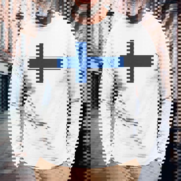 フィンランド国旗 ノルディック クロス 長袖Tシャツ 高齢者への贈り物