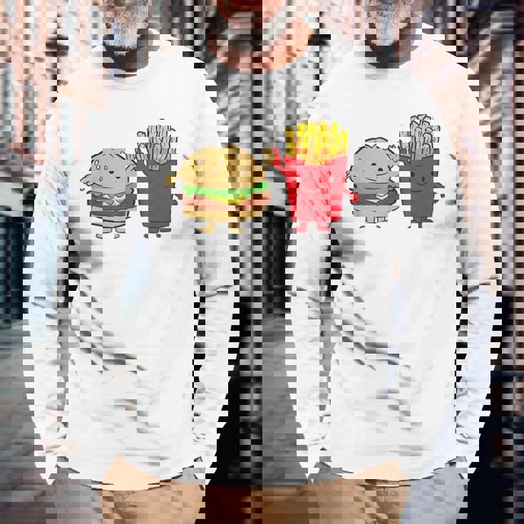 フライドポテト ハンバーガー チーズバーガー 友達 ファストフード フライドポテト 長袖Tシャツ 高齢者への贈り物