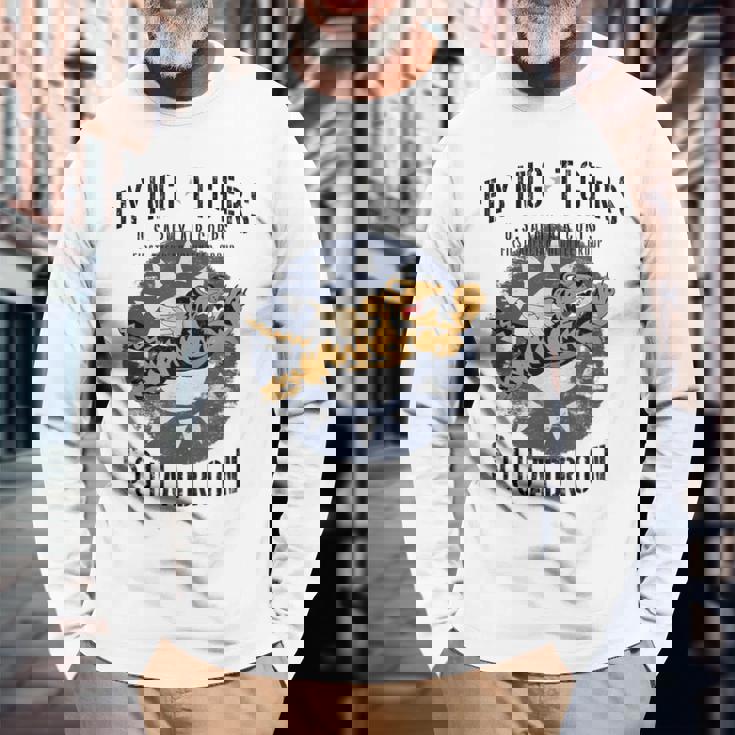 フライングタイガーの第二次世界大戦 インシグニア ビンテージ 第二次世界大戦 航空隊 長袖Tシャツ 高齢者への贈り物