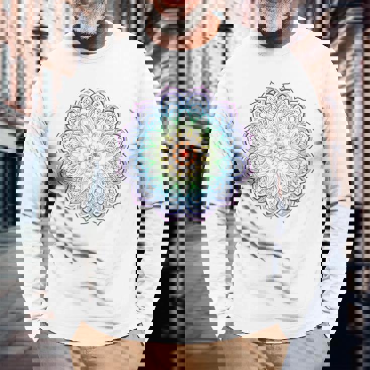 フラワー オブ ライフ フラワー ライト ワーカー スピリチュアル 長袖Tシャツ 高齢者への贈り物