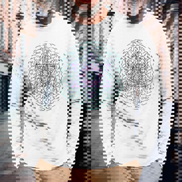 フラワーオブライフ メタトロンキューブ1シンボルtシャツ 長袖Tシャツ 高齢者への贈り物