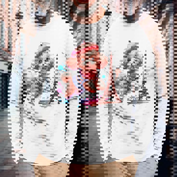 フランス パリ エッフェル塔 ファッション トイ プードル パリ 子犬 長袖Tシャツ 高齢者への贈り物