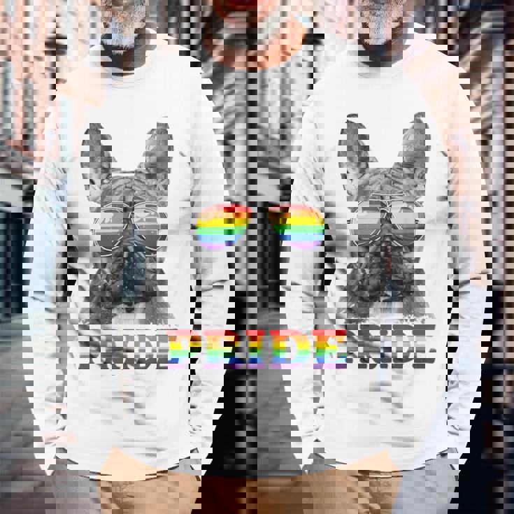 フレンチブルドッグ ゲイプライド Lgbt レインボーフラッグ サングラス Lgbtq 長袖Tシャツ 高齢者への贈り物