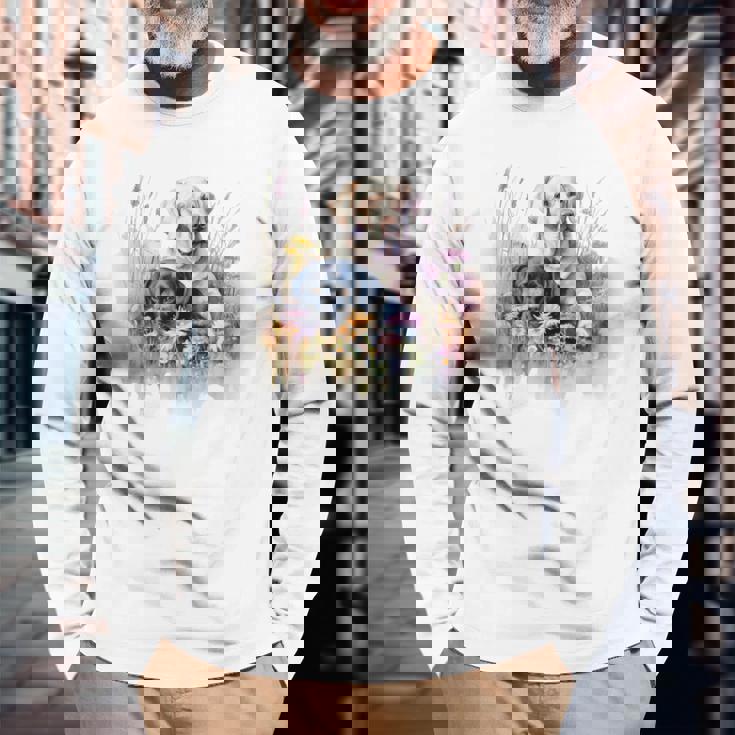 フローラルワイルドフラワー 犬 ラブラドールレトリバー 長袖Tシャツ 高齢者への贈り物