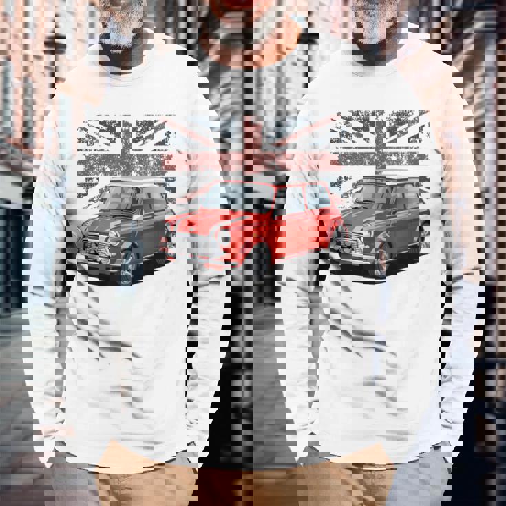 ブリティッシュクラシックカー レッドミニスポーツカー 長袖Tシャツ 高齢者への贈り物