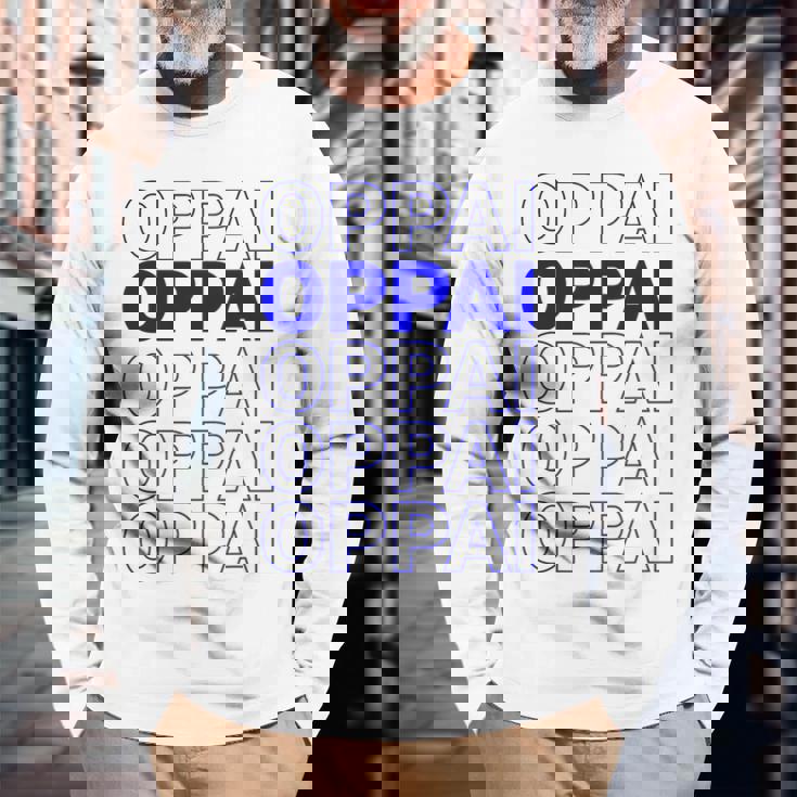 ブルーオッパイの言葉 面白いアニメ漫画 長袖Tシャツ 高齢者への贈り物