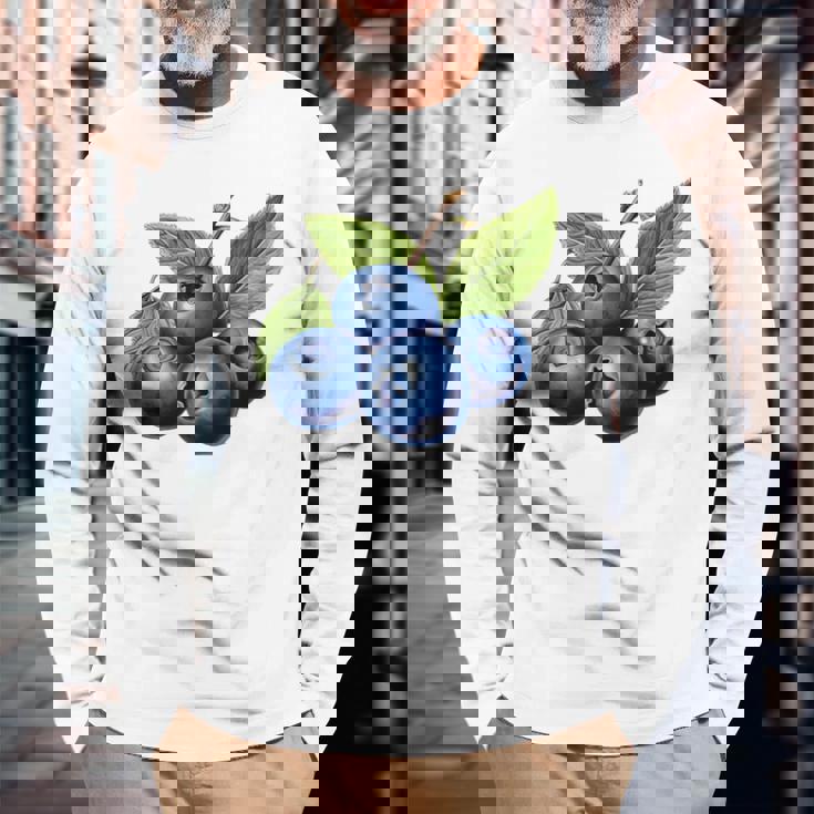 ブルーベリー愛好家のためのブルーベリーデザイン 長袖Tシャツ 高齢者への贈り物