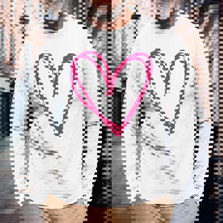 ホットピンクハート 長袖Tシャツ 高齢者への贈り物