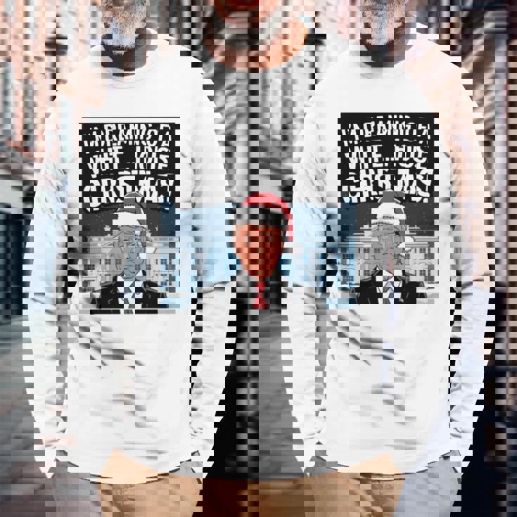 ホワイトハウスのクリスマス・トランプ・ファニー・ホリデーを夢見ている 長袖tシャツ 長袖Tシャツ 高齢者への贈り物