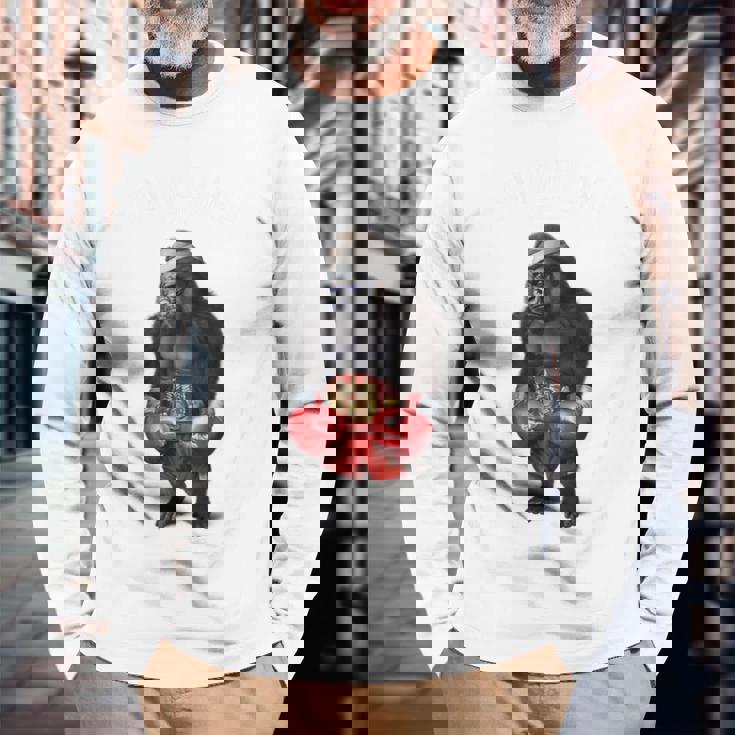 ボクシング チャンピオン ゴリラ ボクサーファイター 長袖Tシャツ 高齢者への贈り物