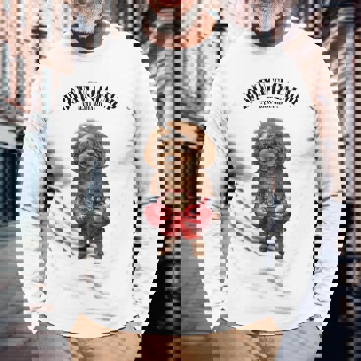 ボクシングチャンピオン プードル ドッグファイター 長袖Tシャツ 高齢者への贈り物