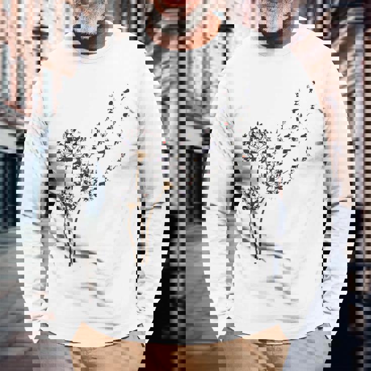 ボストンテリア フラワー フライ タンポポ 面白い 犬好き 犬 お父さん 長袖Tシャツ 高齢者への贈り物