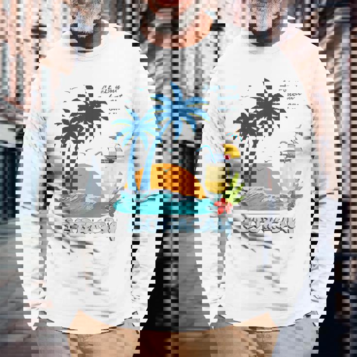 ボラカイ島 ヤシの木 日没 花 フィリピン ビーチ カクテル パラワン島 東南アジア 海鳥 島 贈り物 海 お土産 セブ 長袖Tシャツ 高齢者への贈り物