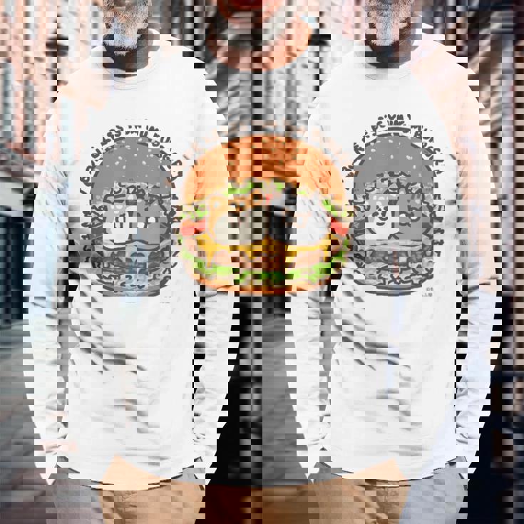 ボンレス犬とボンレス猫 ハンバーガー 長袖Tシャツ 高齢者への贈り物