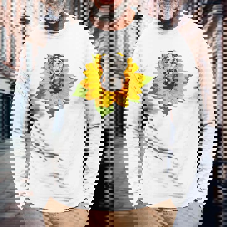 ポケットの中の犬 花 サルーキ 長袖Tシャツ 高齢者への贈り物