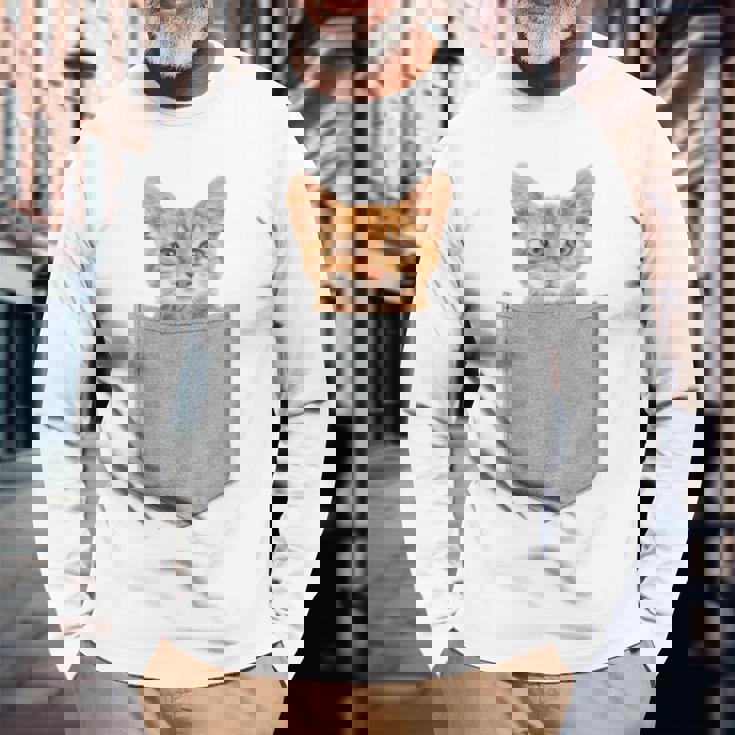 ポケットの中の猫ポケットキャット猫好き ねこ好き ネコ好きニャー猫 猫の飼い主 心電図 おもしろ 可愛い ねこ ネコ 猫 長袖tシャツ 長袖Tシャツ 高齢者への贈り物