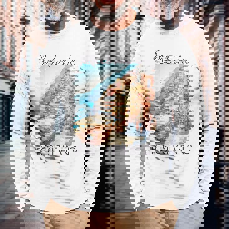 ポジターノ イタリア 旅行 冒険 ミート・ミー・イン・ポジターノ 長袖Tシャツ 高齢者への贈り物