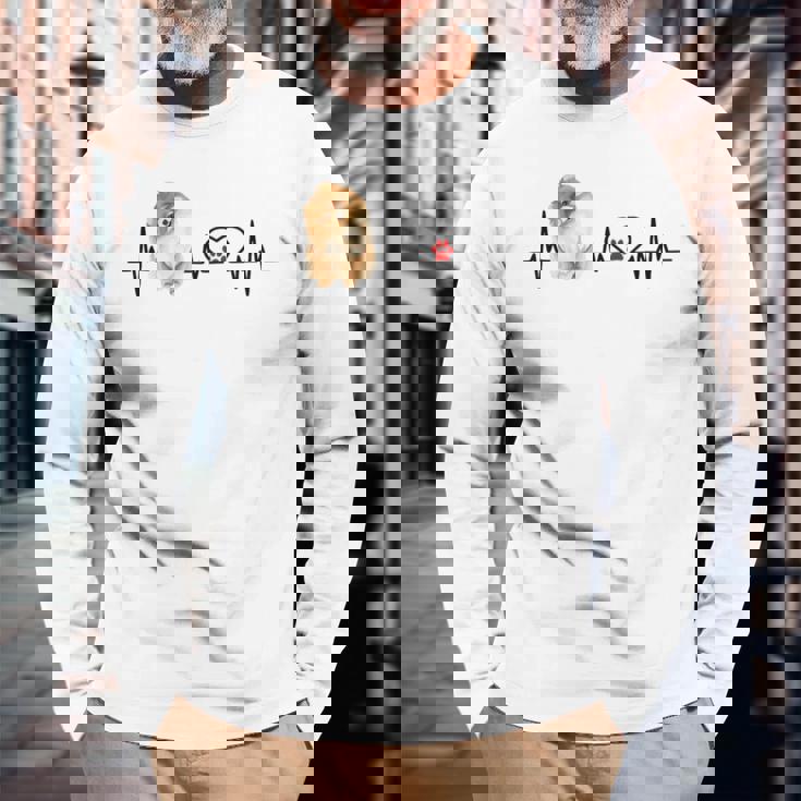 ポメラニアン Ekg ハートビートハートライン 肉球プリント 長袖Tシャツ 高齢者への贈り物