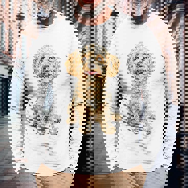 マルチプー犬モチーフペットイラストマルチプー 長袖Tシャツ 高齢者への贈り物