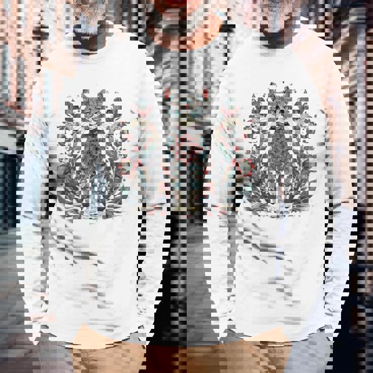 マンダラデザインのかわいい猫の曼荼羅。 長袖tシャツ 長袖Tシャツ 高齢者への贈り物