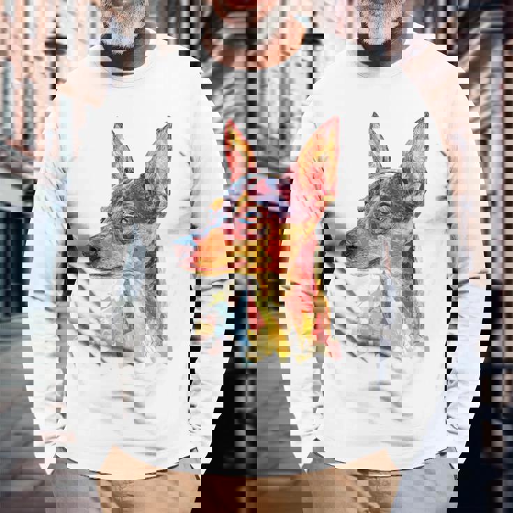 ミニチュア ピンシャー 犬 ペット カラフル ミニチュア ピンシャー 長袖Tシャツ 高齢者への贈り物